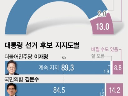 [뉴시스]'지지 후보 안 바꿀 것' 84.9%…'바뀔 수도' 13.0%[에이스리서치]