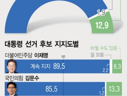 [뉴시스]'지지 후보 안 바꿀 것' 85.2%…'바뀔 수도' 12.9%[에이스리서치]